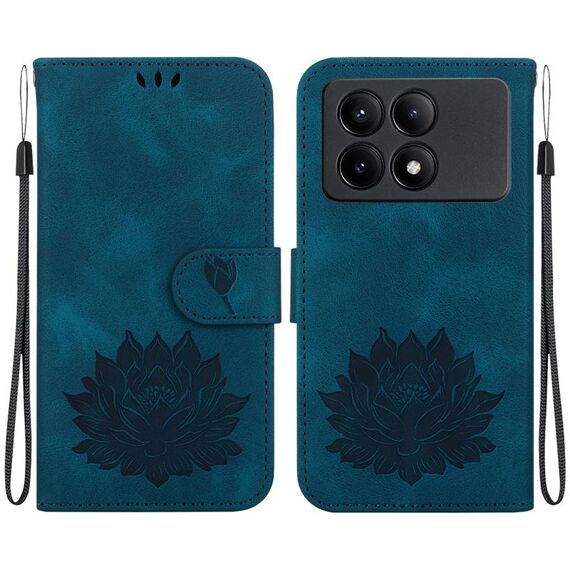 Custodia per telefono in pelle goffrata Xiaomi Redmi K70E Lotus (blu scuro)
