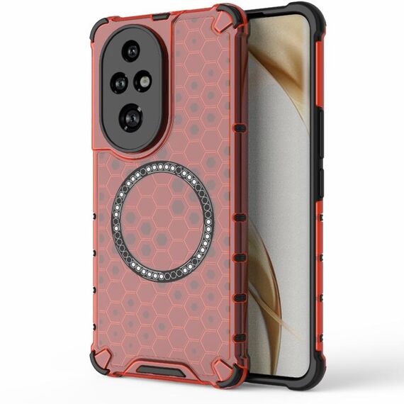 Custodia per telefono antiurto con anello magnetico a nido d'ape per Honor 200 Pro (rosso)