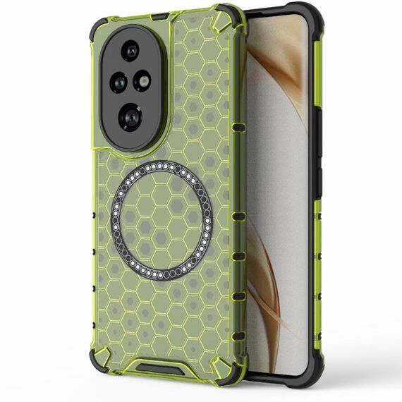 Custodia per telefono antiurto con anello magnetico a nido d'ape per Honor 200 Pro (verde)