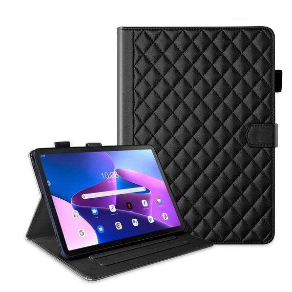 Custodia smart tablet in pelle con reticolo a rombo di terza generazione per Lenovo Tab M10 Plus 10.6 (nero)
