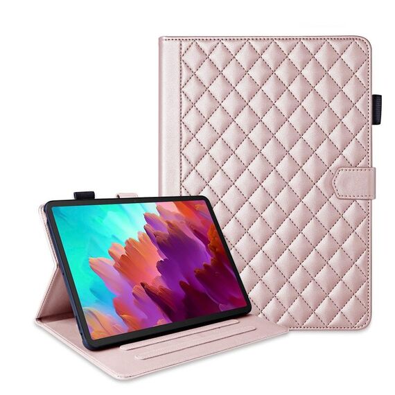 Custodia per tablet in pelle con reticolo romboidale per Lenovo Xiaoxin Pad Pro 12.7 (oro rosa)
