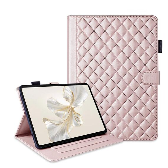 Custodia per tablet in pelle con reticolo romboidale per Honor Pad 9 (oro rosa)