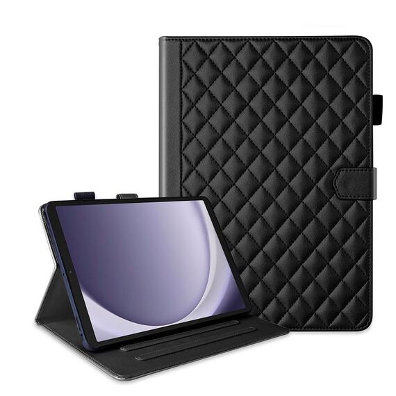 Custodia per tablet in pelle con reticolo romboidale per Samsung Galaxy Tab A9 (nera)