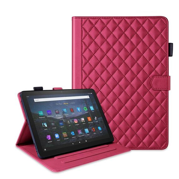 Custodia per tablet in pelle con reticolo romboidale per Amazon Kindle Fire HD10 2023 (rosso)