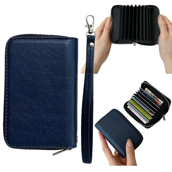 Borsa per carte con cerniera in tinta unita da 11 carte (blu)