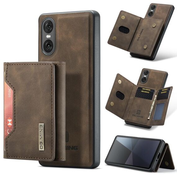 Per Sony Xperia 10 VI DG.MING M2 Series Borsa multi-carta 3 pieghe + custodia magnetica per telefono (caffè)