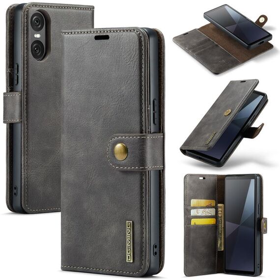 Custodia per telefono in pelle magnetica staccabile con texture Crazy Horse per Sony Xperia 10 VI DG.MING (grigio)