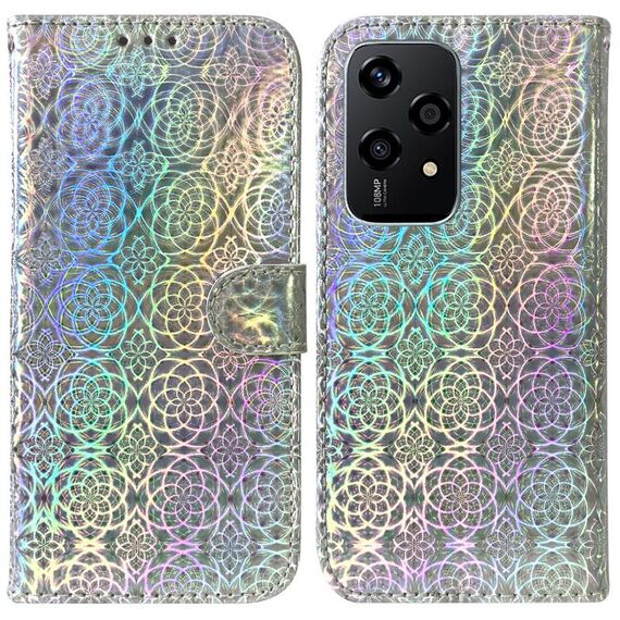 Custodia per telefono in pelle con fibbia magnetica colorata globale per Honor 200 Lite (argento)