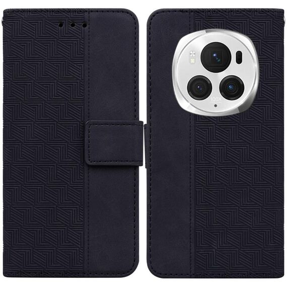 Custodia per telefono in pelle goffrata geometrica per Honor Magic6 Pro (nera)
