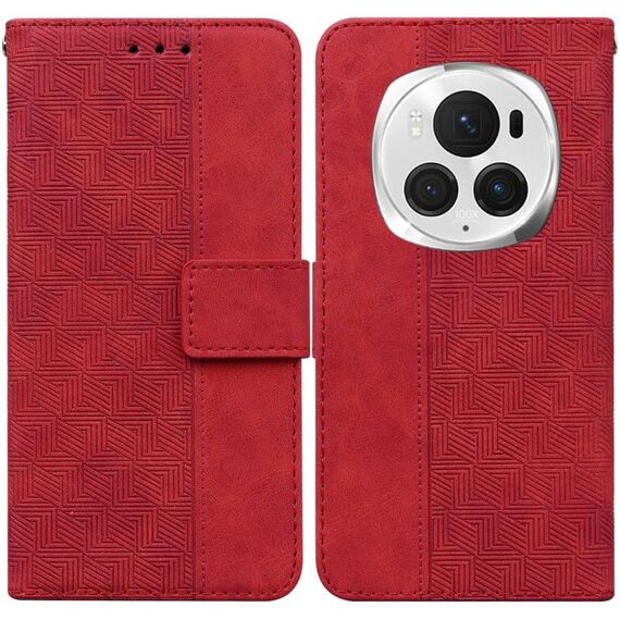 Custodia per telefono in pelle goffrata geometrica per Honor Magic6 Pro (rossa)