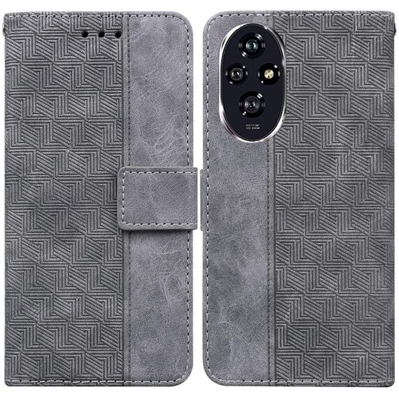 Custodia per telefono in pelle goffrata geometrica per Honor 200 (grigia)
