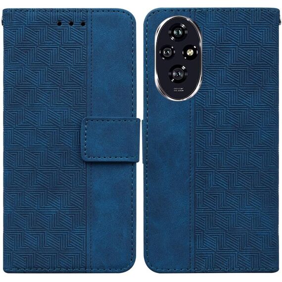 Custodia per telefono in pelle goffrata geometrica per Honor 200 (blu)