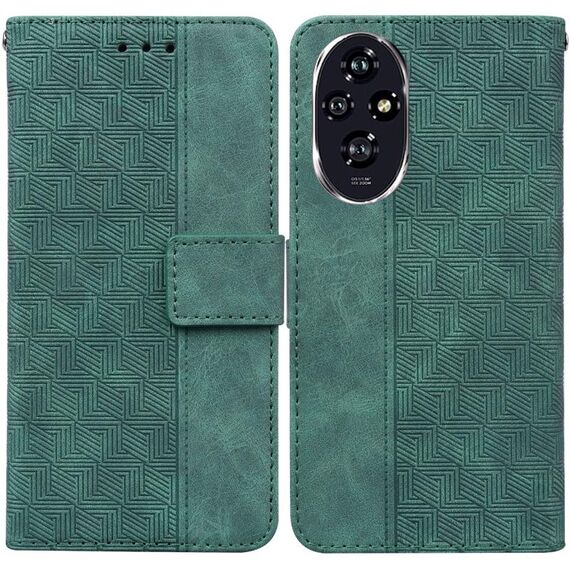 Custodia per telefono in pelle goffrata geometrica per Honor 200 (verde)