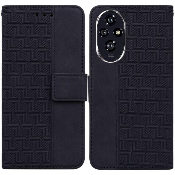 Custodia per telefono in pelle goffrata geometrica per Honor 200 (nera)