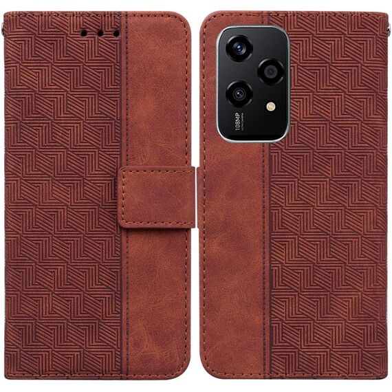 Custodia per telefono in pelle goffrata geometrica globale per Honor 200 Lite (marrone)