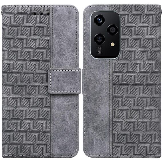 Custodia per telefono in pelle goffrata geometrica globale per Honor 200 Lite (grigia)