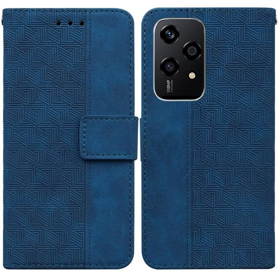 Custodia per telefono in pelle goffrata geometrica globale per Honor 200 Lite (blu)