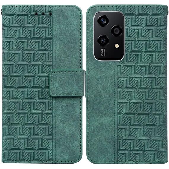 Custodia per telefono in pelle goffrata geometrica globale per Honor 200 Lite (verde)