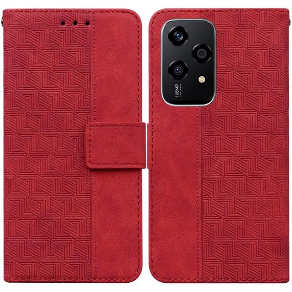 Custodia per telefono in pelle goffrata geometrica globale per Honor 200 Lite (rosso)
