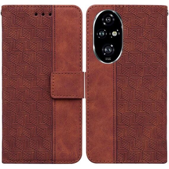Custodia per telefono in pelle goffrata geometrica per Honor 200 Pro (marrone)
