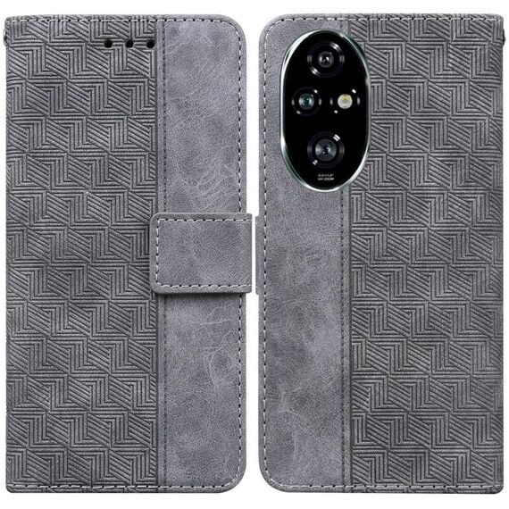 Custodia per telefono in pelle goffrata geometrica per Honor 200 Pro (grigia)