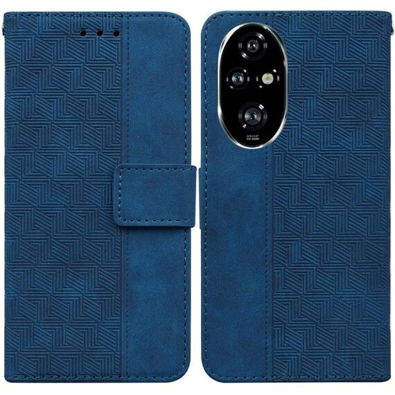 Custodia per telefono in pelle goffrata geometrica per Honor 200 Pro (blu)