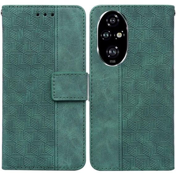 Custodia per telefono in pelle goffrata geometrica per Honor 200 Pro (verde)
