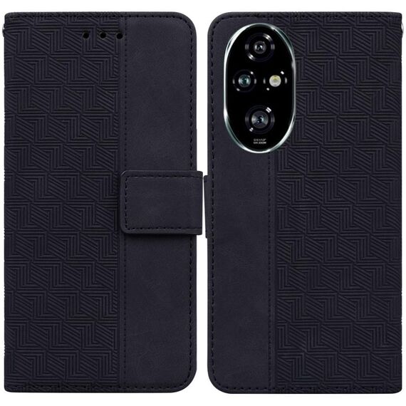 Custodia per telefono in pelle goffrata geometrica per Honor 200 Pro (nera)