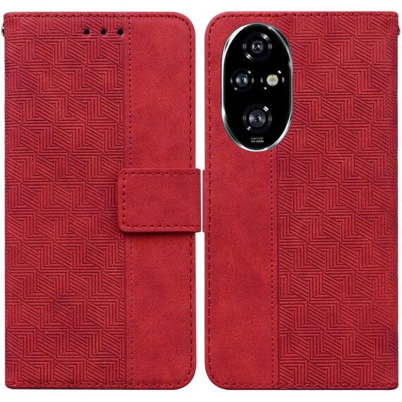 Custodia per telefono in pelle goffrata geometrica per Honor 200 Pro (rossa)