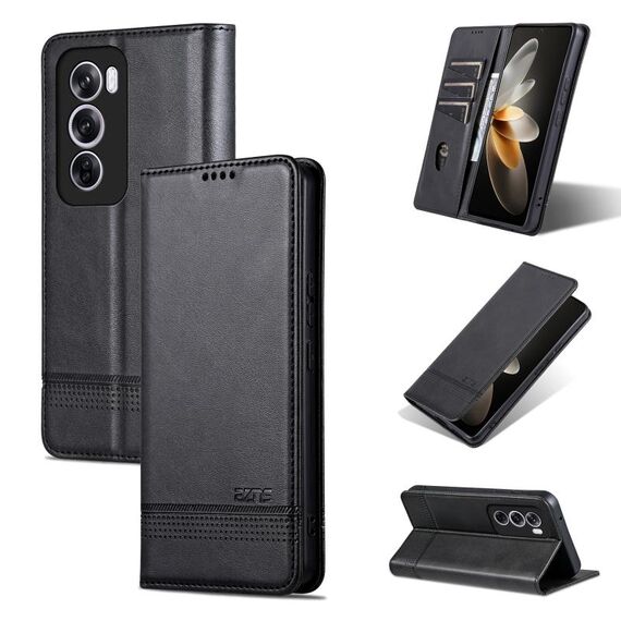 Per OPPO Reno12 Pro Global AZNS custodia per telefono in pelle con texture di vitello magnetica (nera)