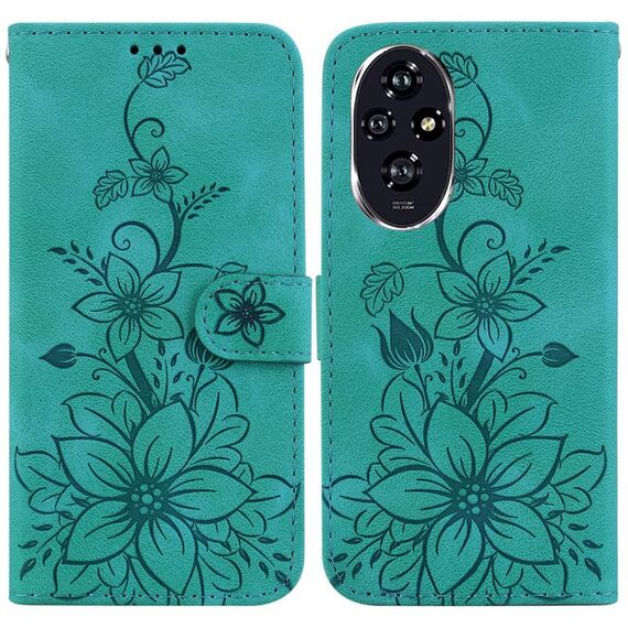 Custodia per telefono in pelle goffrata Lily per Honor 200 5G (verde)