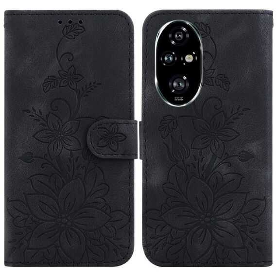 Custodia per telefono in pelle goffrata Lily per Honor 200 Pro 5G (nera)