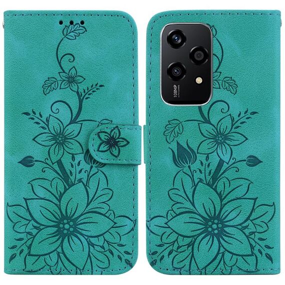 Custodia per telefono in pelle goffrata Global Lily per Honor 200 Lite (verde)