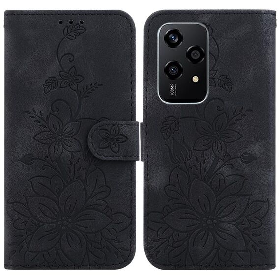 Custodia per telefono in pelle goffrata Global Lily per Honor 200 Lite (nera)