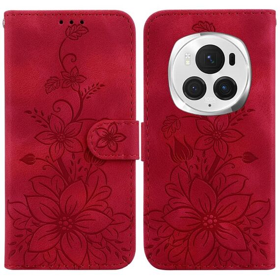 Custodia per telefono in pelle goffrata For Honor Magic6 Pro Lily (rossa)
