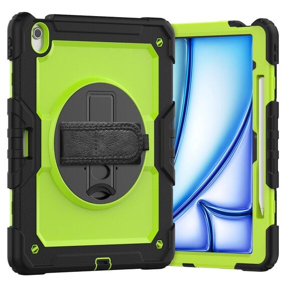Per iPad Air 13 2024 Custodia tablet PC ibrida in silicone con tracolla (giallo verde + nero)
