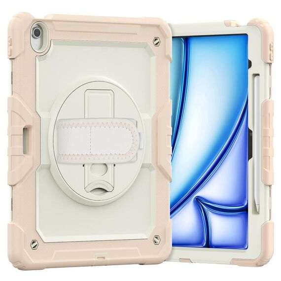 Per iPad Air 13 2024 Custodia tablet PC ibrida in silicone con tracolla (beige + oro rosa)