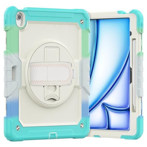 Per iPad Air 13 2024 Custodia tablet PC ibrida in silicone con tracolla (camouflage azzurro)