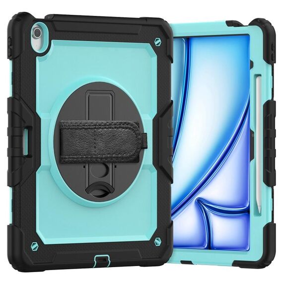 Per iPad Air 13 2024 Custodia tablet PC ibrida in silicone con tracolla (azzurro + nero)