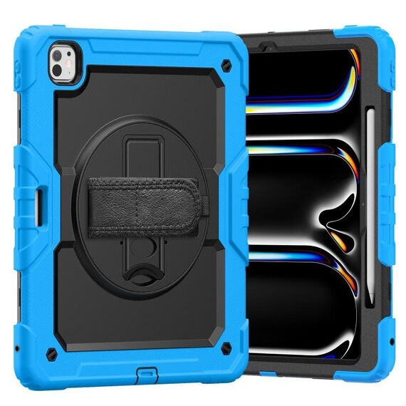Per iPad Pro 13 2024 Custodia per tablet PC ibrida in silicone con tracolla (nero + azzurro)