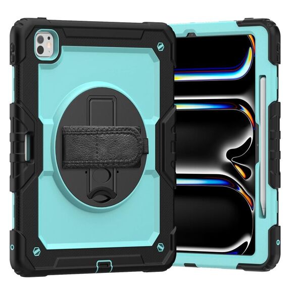Per iPad Pro 13 2024 Custodia tablet PC ibrida in silicone con tracolla (azzurro + nero)