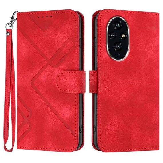 Custodia in pelle con motivo a linea per Honor 200 Pro (rosso)