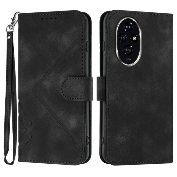 Custodia per cellulare in pelle con motivo Skin Feel per Honor 200 Pro Line (nera)