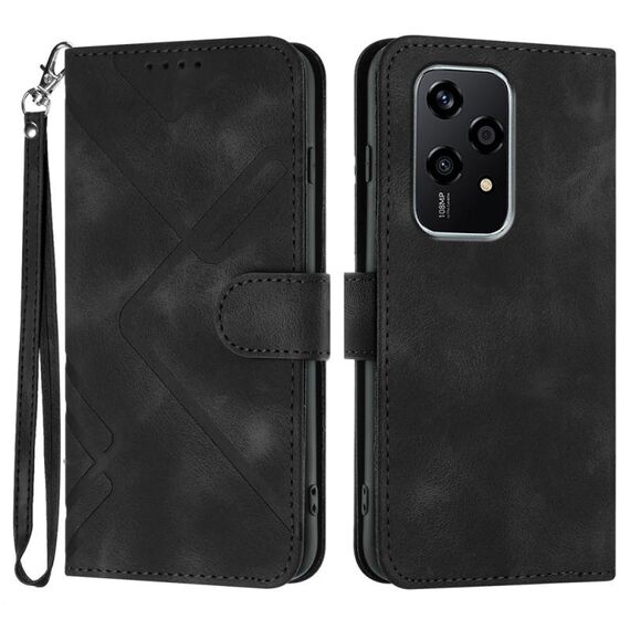 Custodia in pelle con motivo a linee globali per Honor 200 Lite (nero)