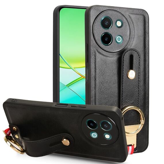 Per vivo Y38 5G / Y200i 5G Custodia posteriore in pelle con cinturino (nero)