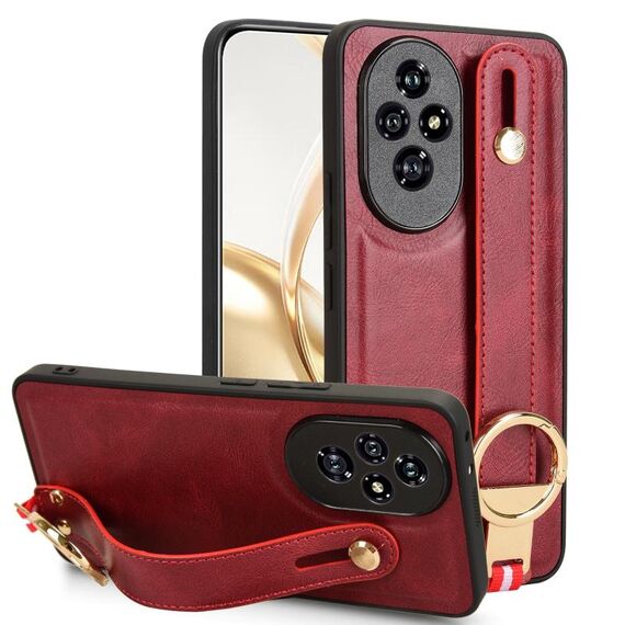 Custodia per telefono posteriore in pelle con cinturino per Honor 200 5G (rossa)