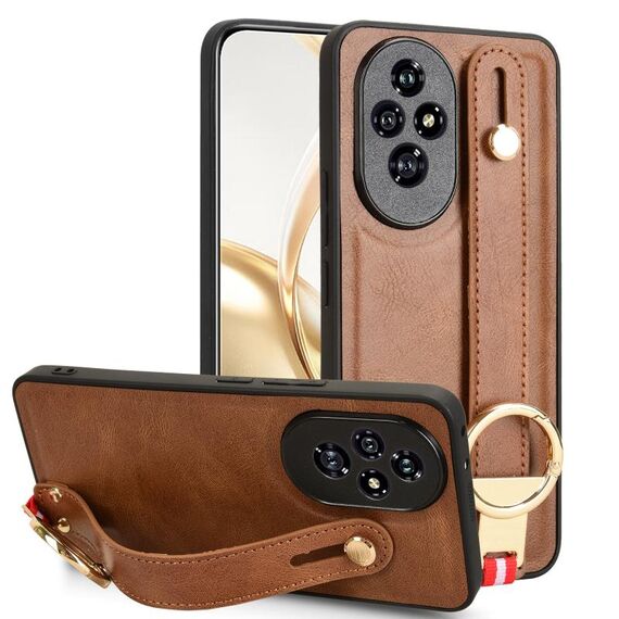 Custodia per telefono posteriore in pelle con cinturino per Honor 200 Pro 5G (marrone)