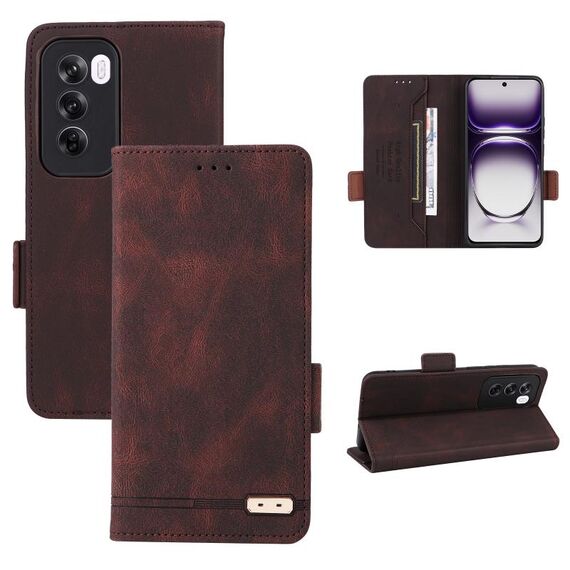 Per la custodia del telefono in pelle con chiusura magnetica globale OPPO Reno12 Pro (marrone)