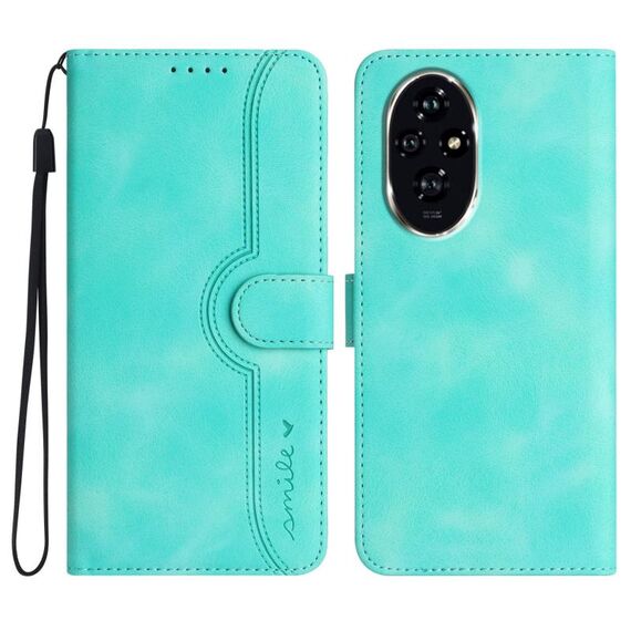 Custodia per telefono in pelle per Honor 200 con motivo a cuore Skin Feel (azzurro)