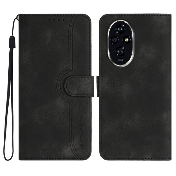 Custodia in pelle con motivo a cuore per Honor 200 Pro (nero)